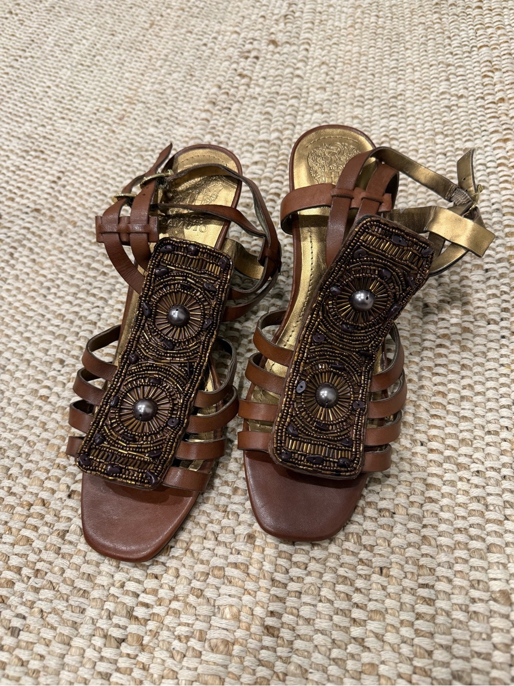 ✨ Vince Camuto Beaded Boho Statement Wedge Sandals ✨